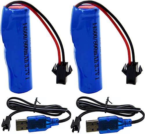 Blomiky 2 Pack 3.7V 500mAh Li-ion Rechargeable Battery SM 2P Plug with USB Charger Cable for Double Sided RC Stunt Car Small RC Boat Tumbling Amphibious RC Car RC Truck and C63 Battery and USB 2