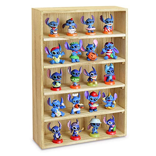 Ikee Design Wooden Wall-Mounted Display Shelves Rack for Collectibles-Figures,Shot Glasses, Spice Can,Cosmetics or Perfume-5 Adjustable Height Shelves,Space-Saving-Oak Color