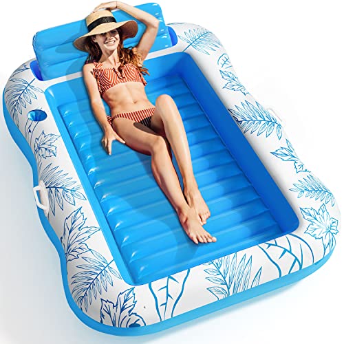 Inflatable Adult Pool Lounger Float - BAIAI Large Beach Sun Tanning Floaty Raft Sunbathing Water Lounge Floaties Tub with Drink Holder - Blow Up River & Lake Suntan Floating Swimming Mattress Mat(XL)