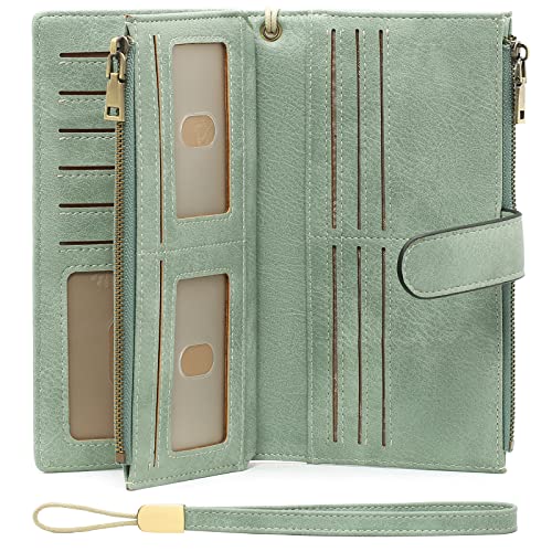 GOIACII Womens Wallets Large Capacity Credit Card Holder Rfid Wallet Women Double Zipper Pocket Leather Bifold Ladies Wristlet Clutch Wallet