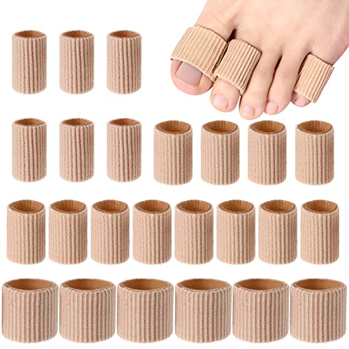 24 Pieces Toe Tubes 0.98 Inches Toe Cushion Tube Corn Pads for Toes Sleeves Soft Gel Protectors for Cushions Corns Blisters Calluses Toes and Fingers 3 Size (Brown)