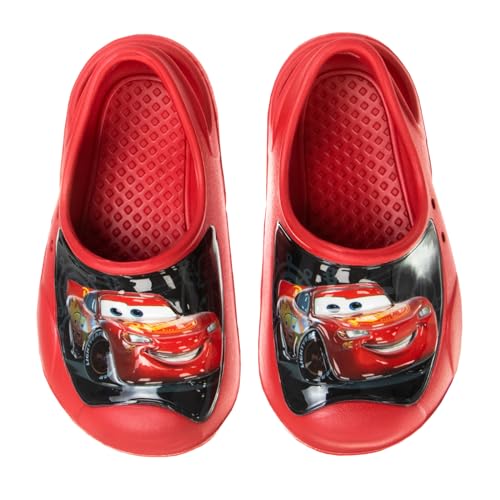 Josmo Boys Clog Water Slides - Cars Lightning McQueen Summer Sandal Kids Pool Shoes - Backstrap Closed Toe Slipon Clogs - Red (Size 7-8 Toddler)