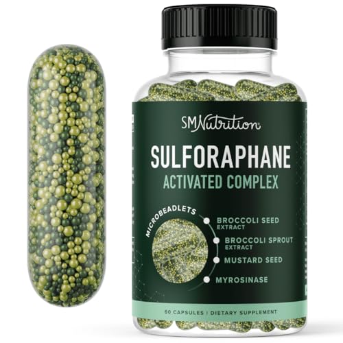 50MG Sulforaphane Supplement from Broccoli Sprouts | NRF2 Activation with Glucoraphanin, Myrosinase & Antioxidants | Support Cellular & Immune Health | Broccoli Seed Extract Microbeadlets, Vegan 60ct