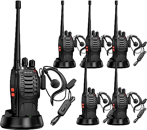Arcshell Rechargeable Long Range Two-Way Radios with Earpiece 6 Pack Arcshell AR-5 Walkie Talkies Li-ion Battery and Charger Included