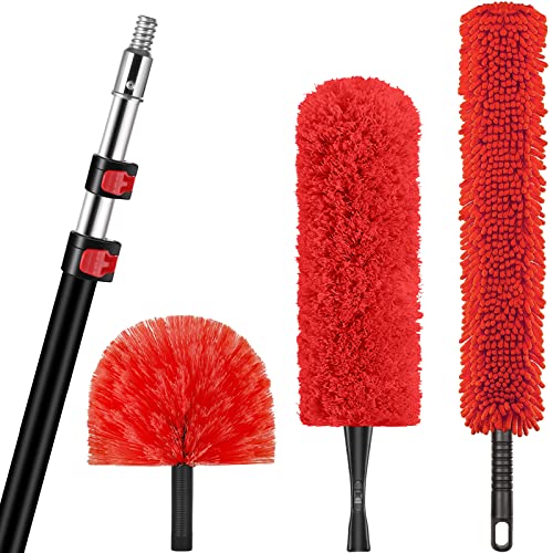 20 Foot High Reach Dusting Kit with 5-12 Foot Extension Pole // High Ceiling Duster with Telescopic Pole // Cobweb Microfiber Duster // Outdoor & Indoor Extendable Duster Cleaning Kit