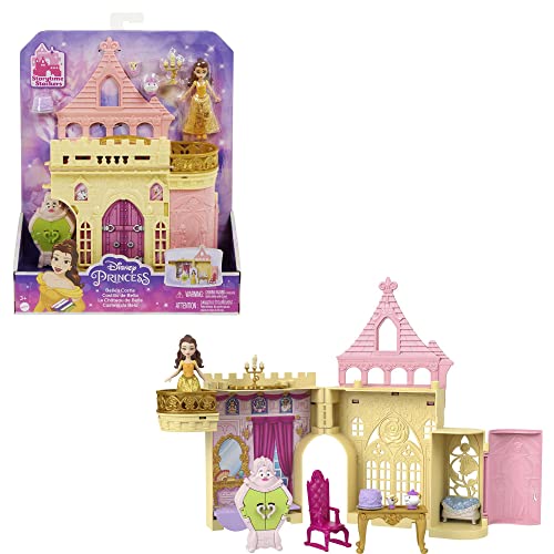 Mattel Disney Princess Belle Stackable Castle Doll House with Small Belle Doll, 4 Character Friends & 3 Accessories, Portable with Handle