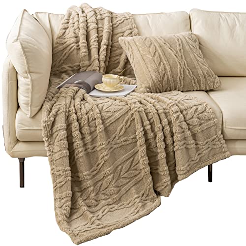 YUSOKI Sherpa Throw Blanket-3D Stylish Design Super Soft Fuzzy Cozy Warm Blanket Thick Plush Fluffy Furry Blankets for Teen Girls Women Couch Bed Sofa Chair Men Boys Gift(Tan,50'x65')