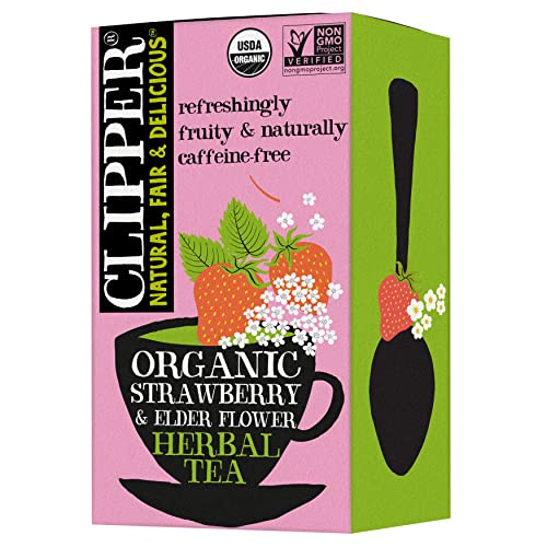 Clipper Tea, Strawberry & Elderflower, Organic Tea with Licorice Root and Hibiscus, Plant Based Herbal Tea, Caffeine-Free British Tea, 1 Pack, 20 Unbleached Tea Bags