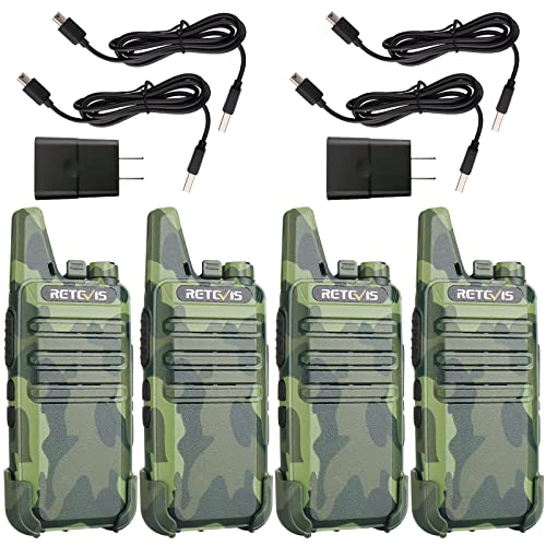 Retevis RT22 Walkie Talkies Rechargeable, Voice Activated, Emergency Alarm, Outdoor Cruise Ship Hunting Skiing Handheld Two Way Radio Walkie-Talkies (4 Pack,Camouflage)