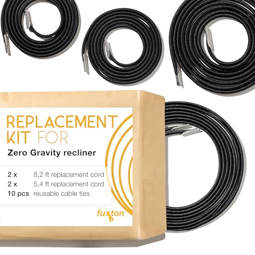 fuxton Zero Gravity Bungee All in Replacement kit, Replacement Cord for Zero Gravity Chair, Outdoor Recliner, Patio Furniture Repair kit, 4 Cords - Black