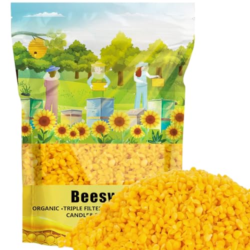 Yellow Natural Beeswax Pellets - CARGEN 453g Beeswax Pastilles Pure Bulk Bees Wax Pellets Food Grade for DIY Beewax Making Candles Skin Care Lip Balm Soap Lotion (1lb)