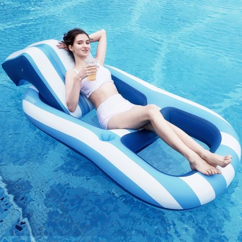 SKBANRU Pool Floats Adult Size, Inflatable Rafts Pool Lounger with Headrest & Cup Holder, Large Pool Floaties for Adult Heavy Duty Swimming Pool, Beach & Lake Sunbathing