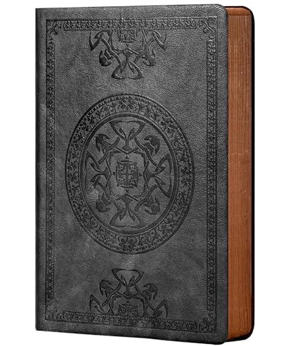 CAGIE Leather Vintage Journal for Men Soft Cover 256 Lined Pages Notebook 180 Lay Flat for Writing Travel Diary, 5.7'' X 8.3'', Black