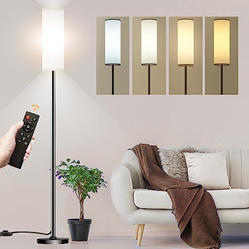 Qaubauyt Floor Lamp for Living Room Bedroom,Modern LED Floor Lamp with Remote Control and Stepless Dimmable Colors Temperature & Brightness,Standing Lamps Tall Lamp, 9W Bulb Included(White)