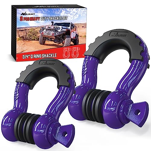 Nilight 2 Pack 3/4' D-Ring Shackle with 7/8' Screw Pin 41,887lbs Break Strength, Heavy Duty Off Road Recovery Shackle with Isolators Washers for Use with Tow Strap, Winch, Off-Road Truck Vehicle