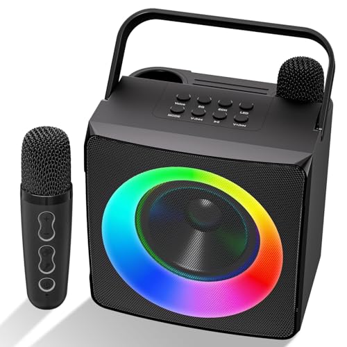 Verkstar Karaoke Machine, Portable Bluetooth Karaoke Speaker for Adults Kids, Unique Singing Machine with Two Wireless Microphones Storage Hole, Ideal Gifts for Girls Boys