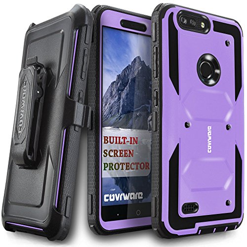 COVRWARE [Aegis Series] case Compatible with ZTE Blade Z Max (Z982) / Sequoia, with Built-in [Screen Protector] Heavy Duty Full-Body Rugged Holster Armor Case [Belt Swivel Clip][Kickstand], Purple
