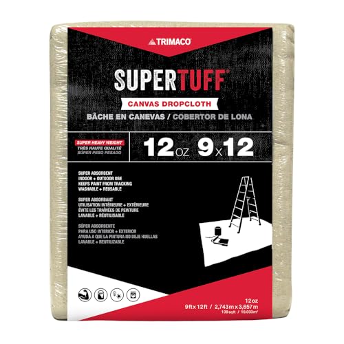 Trimaco SuperTuff 12 oz thick Premium Weight Canvas Drop Cloth, 9-feet x 12-feet