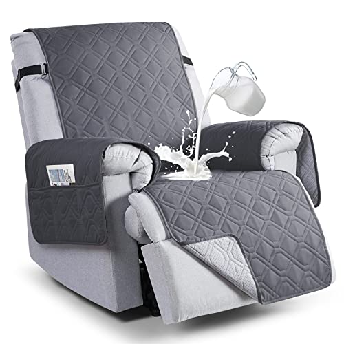 VANSOFY 100% Waterproof Recliner Chair Covers, Recliner Cover Non-Slip Dog Chair Cover Furniture Protector Washable Slipcover with Pocket, Elastic Straps for Pets, Dogs(Dark Gray, 23.6')