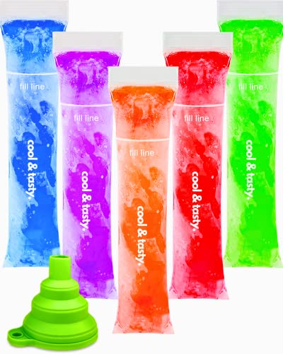 ANSMIO 150 Disposable Popsicle Mold Bags with Zip Seals, 8x2' Freezer Tubes for DIY Ice Pops, Yogurt, Juice & Fruit Smoothies - Includes Funnel, BPA-Free, Ice Pop Molds