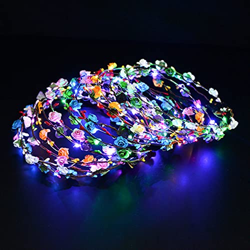 20 Pcs LED Flower Crown Headband, Light Up Flower Headbands for Women, Garlands Glowing Floral Wreath Crowns for Wedding Beach Party Birthday Cosplay (Diameter 19CM/7.4Inch)