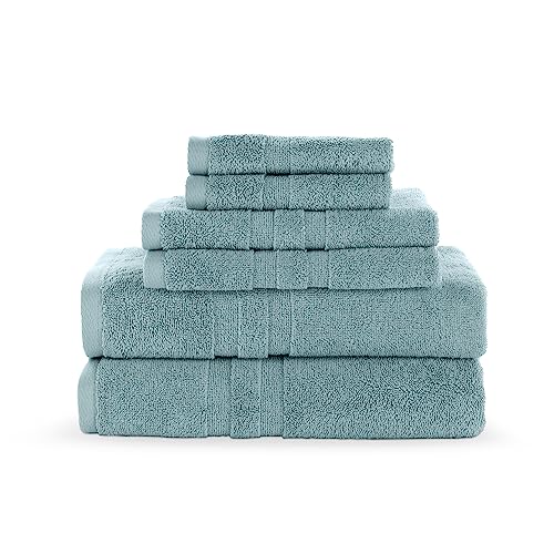 Martex 6-Piece Luxury Towel Set, 2 Bath Towels 2 Hand Towels 2 Washcloths - 600 GSM 100% Ring Spun Cotton Highly Absorbent Soft Towels for Bathroom - Ideal for Everyday Use, Hotel & Spa - (Blue)