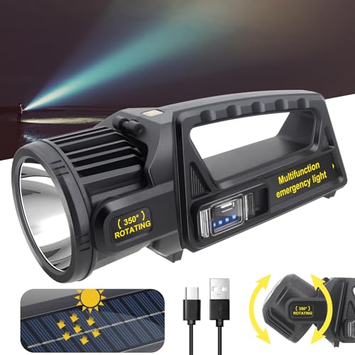 JSKNB 1000,000 Lumens Spotlight, 9 Modes Rechargeable Led Spotlight Flashlight with 350° Rotate Head, Super Bright Spot Lights Outdoor Handheld, IPX6 Waterproof Solar Flashlight for Emergencies