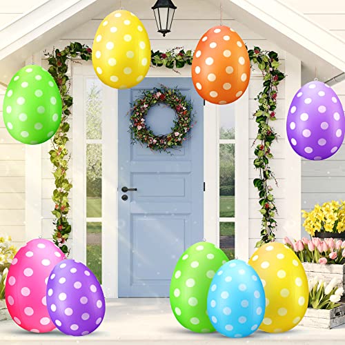 12 Pack Inflatable Easter Eggs Decorations Easter Inflatables Outdoor Decor Kids Toys Colorful Eggs Inflatable Easter Eggs Ornaments for Yard, Lawn, Garden, Party (16 Inch, 24 Inch)