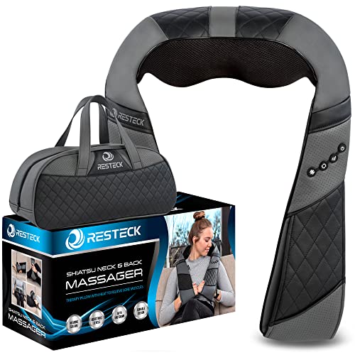 RESTECK Massagers for Neck and Back with Heat - Deep Tissue 3D Kneading Pillow, Electric Shiatsu Shoulder Massage, Foot, Legs,Body - Relieve Muscle Pain - Office, Home & Car