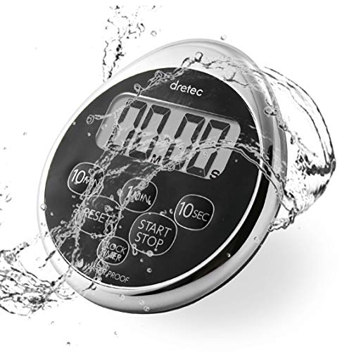 dretec Digital Timer Water Proof Shower Timer Shower Clock Bathroom Kitchen Timer Magnetic Backing Silver Black Officially Tested in Japan (1starter Lithium Battery Included)