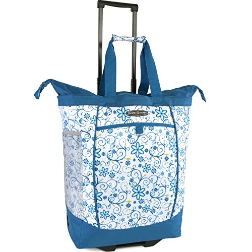 Pacific Coast Signature Large Rolling Shopper Tote Bag, Blue Daisy