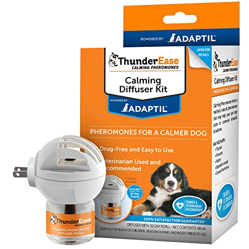 ThunderEase Dog Calming Pheromone Diffuser Kit | Powered by ADAPTIL | Vet Recommended to Relieve Separation Anxiety, Stress Barking & Chewing, and Fear of Fireworks & Thunderstorms (30 Day Supply)