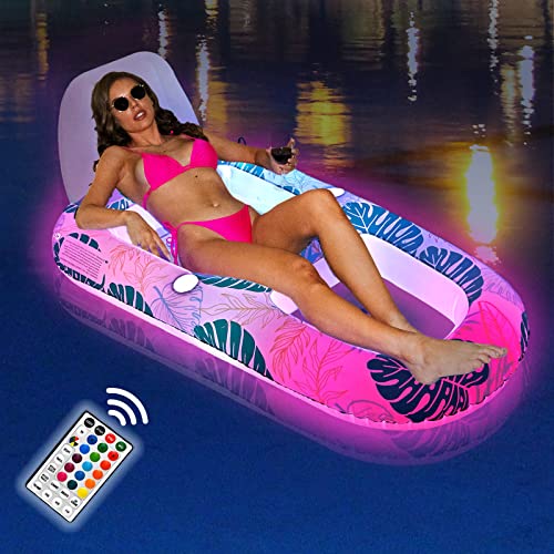 WEINNLY Light-up Inflatable Pool Float Chair with Remote Control - 17 Colors, 7 Modes -Floats Rafts with Cup Holders Beach Float Pool Sofa Fun and Relaxing Pool Party Toy for Adults and Kid…