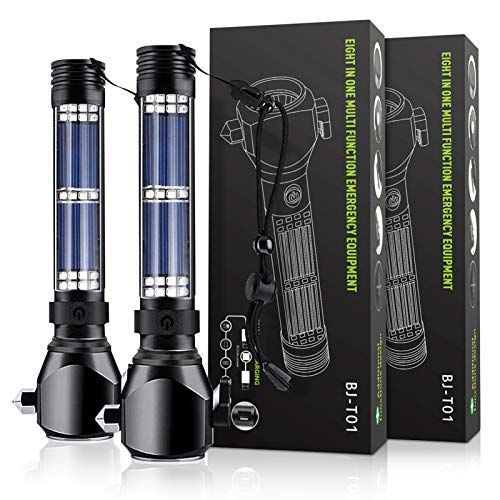 Delxo 2Pack Patriot Flashlight, Handheld Solar Powered Flashlights Cell Phone Charger, Multi Function Outdoor Car LED Flashlight with 2400mAh Battery, USB Charger, Rechargeable Flashlights