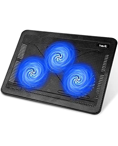 havit HV-F2056 15.6'-17' Laptop Cooler Cooling Pad - Slim Portable USB Powered (3 Fans), Black/Blue