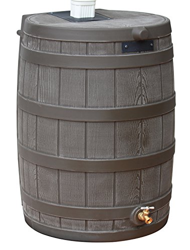 Good Ideas Rain Wizard 50 Gallon Plastic Rain Barrel for Outdoor Rainwater Collection and Storage Features a Metal Spigot and Flat Back Design, Oak