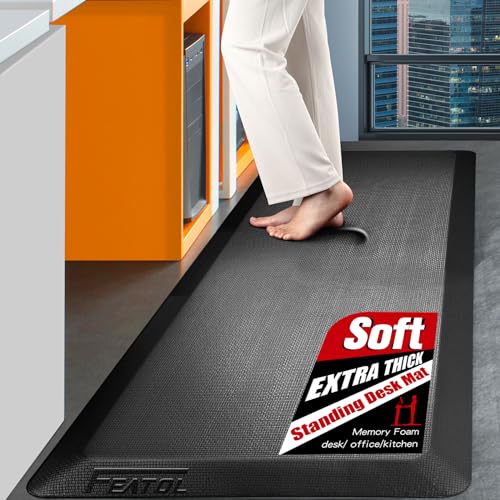 Anti Fatigue Mat Kitchen Floor Mat, FEATOL Standing Desk Mat Foam Cushioned Anti Fatigue Mats Comfort Standing Pad 9/10 Inch Thick (Black, 20x32x9/10-Inch)