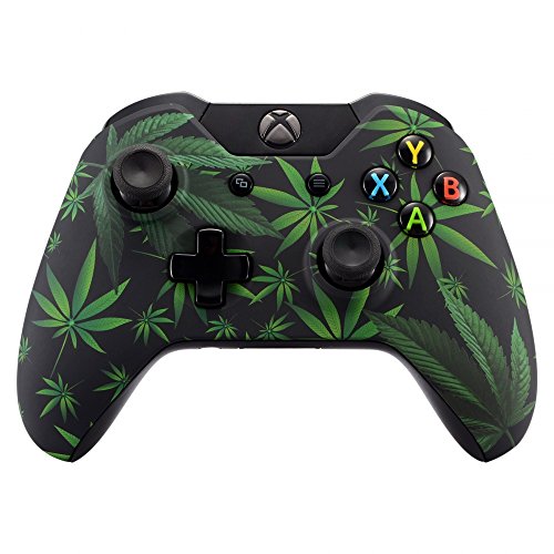 eXtremeRate Hydro Dipped Front Housing Shell Faceplate Cover Replacement Parts for Standard Xbox One Controller (Fits Both with 3.5mm Jack and Without 3.5 mm Jack) (Green Weeds)
