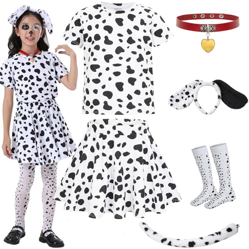 Z-Shop 101 Dalmatian Costumes Kids, Girls Shirt Tutu Outfit Ears Headband Socks Accessories for 101st Day Of School,8