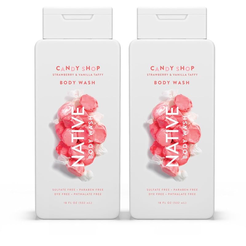 Native Body Wash for Men & Women, Seasonal | Sulfate Free, Paraben Free, Dye Free, Naturally Derived Clean Ingredients Leaving Skin Soft and Hydrating, Strawberry & Vanilla Taffy 18 oz - 2 Pk