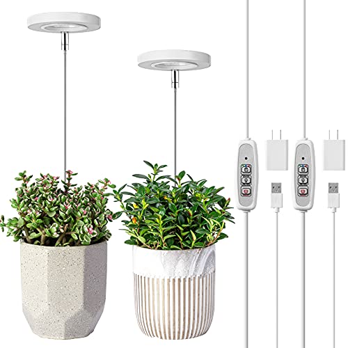 LORDEM Grow Light, Full Spectrum LED Plant Light for Indoor Plants, Height Adjustable Growing Lamp with Auto On/Off Timer 4/8/12H, 4 Dimmable Brightness, Ideal for Small Plants, 2 Packs