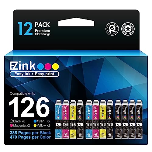 E-Z Ink (TM Remanufactured Ink Cartridge Replacement for Epson 126 T126 to use with Workforce 435 520 545 635 645 WF-3520 WF-3530 WF-3540 WF-7010 WF-7510 (6 Black,2 Cyan,2 Magenta,2 Yellow) 12 Pack
