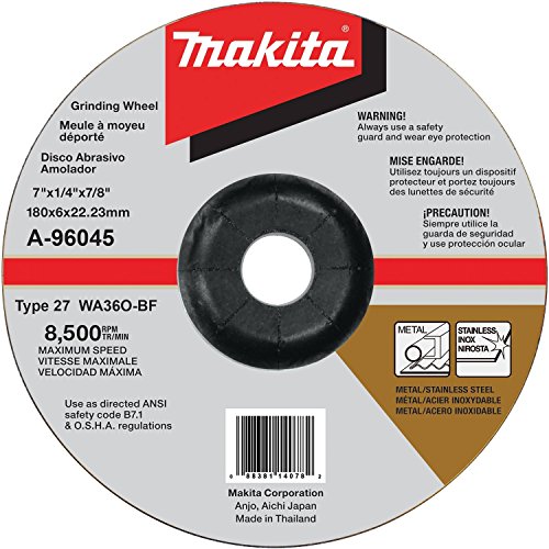 Makita A-96045 7' x 1/4' x 7/8' INOX Grinding Wheel, 36 Grit