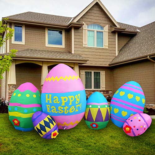 SEASONBLOW 8 Ft LED Light Up Inflatable Easter Eggs Decoration for Indoor Outdoor Home Yard Lawn Decor