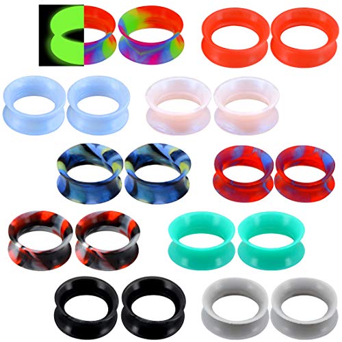 COCHARM 20 PCS Thin Silicone Ear Plugs Tunnels Double Flared Flexible Tunnel Ear Plug 7/16 gauge for ear(11MM)