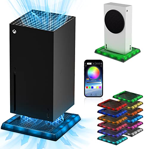 Gina LED Light Cooling Stand for Xbox Series X/S Console Accessories, 5050 Chip RGB LED Strip Vertical Stand, 12 Colors 300 Effects, DIY Multi-Colour Light by App Control, Music Sync, Heat Dissipation