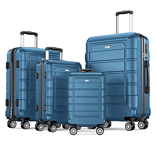 SHOWKOO Luggage Sets Expandable PC+ABS Durable Suitcase Sets Double Wheels TSA Lock 4 Piece Luggage Set Navy