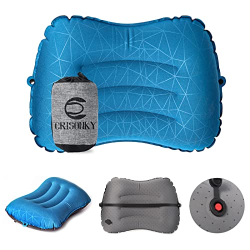 Crisonky Camping Pillow - Inflatable Pillow - Travel Pillows for Backpacking & Airplane, Lumbar Support 2.0 Blow Up Pillows, Ultralight Compressible, Comfortable, Ergonomic Pillows