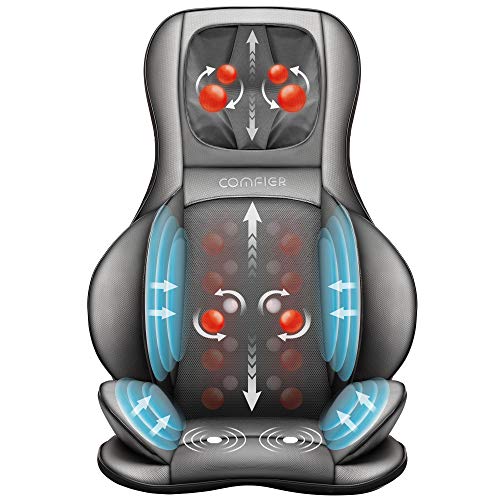 COMFIER Neck and Back Massager with Heat,Shiatsu Massage Chair Pad Portable with Compress & Rolling,Kneading Massager for Full Back & Shoulder,Full Body,Grey