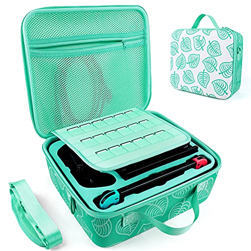 Switch Case for Nintendo Switch and Switch OLED Model, Portable Full Protection Carrying Travel Bag with 24 Game Cards Storage for Switch Console Pro Controller Accessories ,Animal Crossing Green